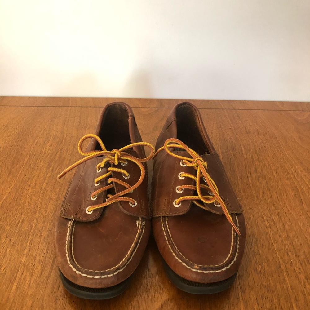 Nice leather Eastland loafers with yellow cord tie